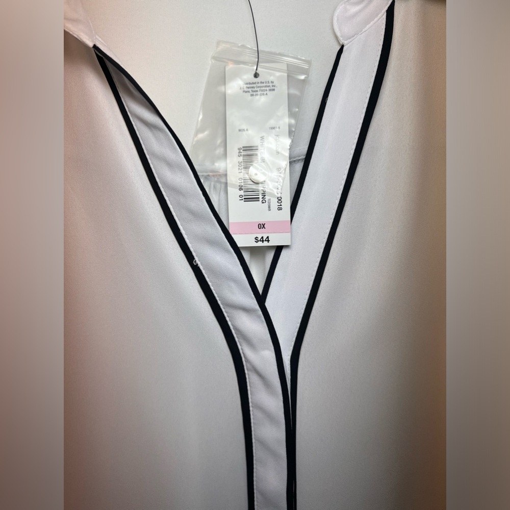 NWT Worthington White Black Tipping Blouse - Picture 4 of 7